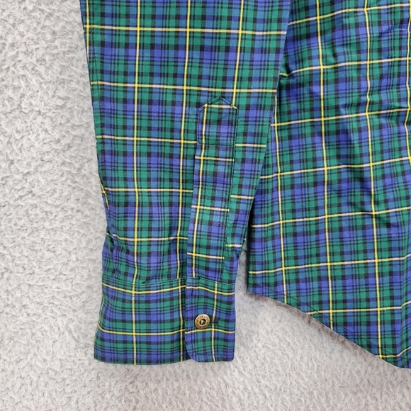 Chaps Denim Mixed Tartan Plaid Shirt Womens Large Blue Green Button Front NWT - Picture 7 of 12